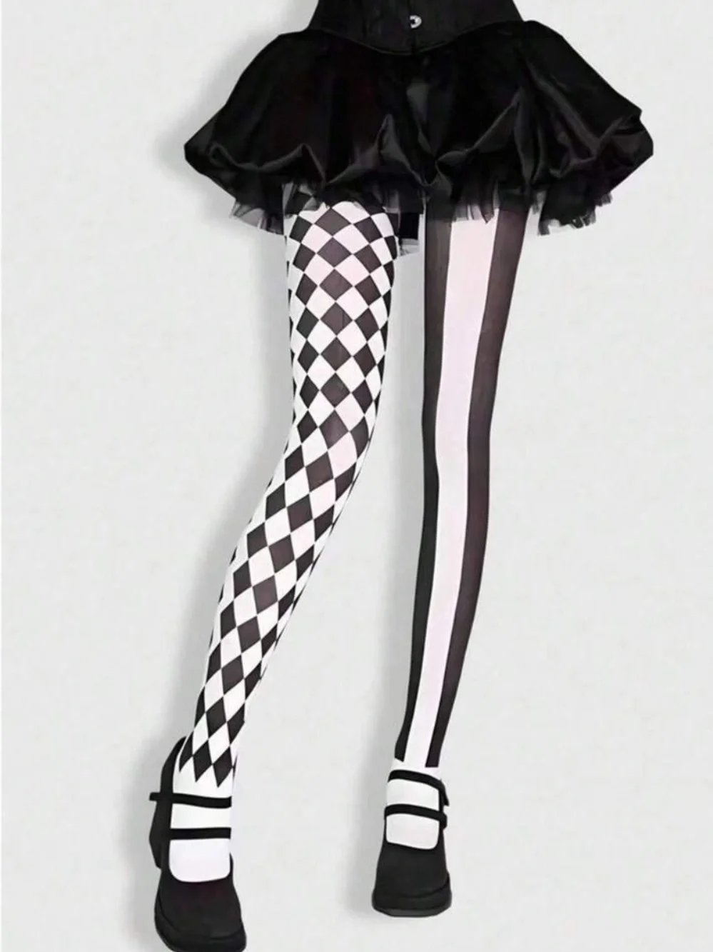 Black & White Patterned Tights - Harlequin and Stripe